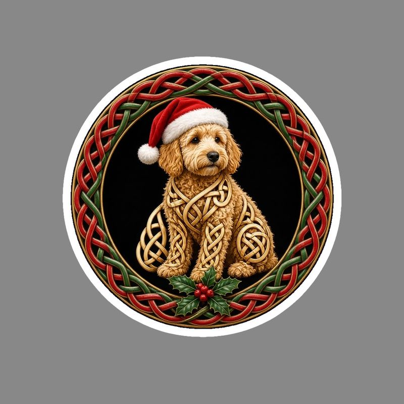 Christmas Goldendoodle Santa Celtic knotwork design by The Freckled Monkey