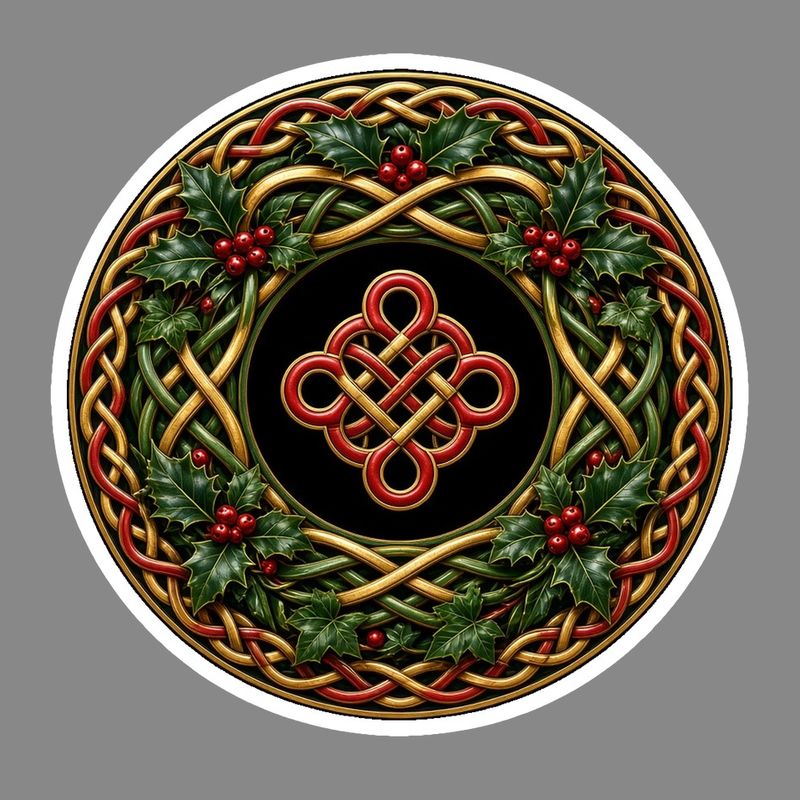 Holly and Ivy Wreath Celtic knotwork design by The Freckled Monkey