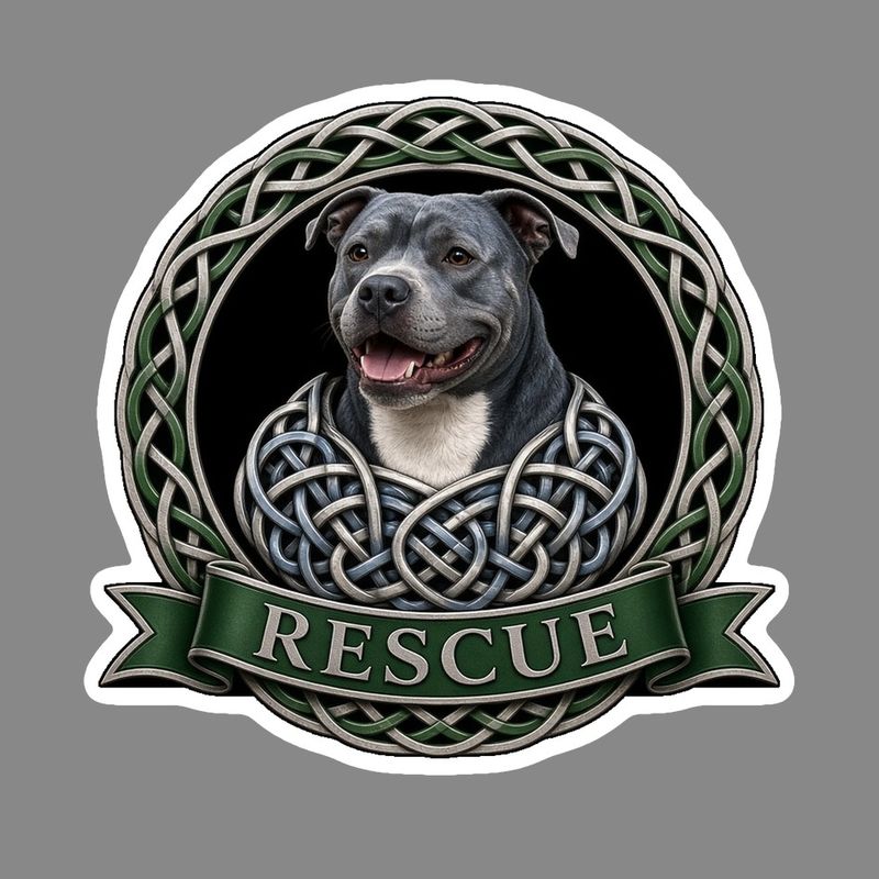 Staffy Rescue Celtic knotwork design by The Freckled Monkey